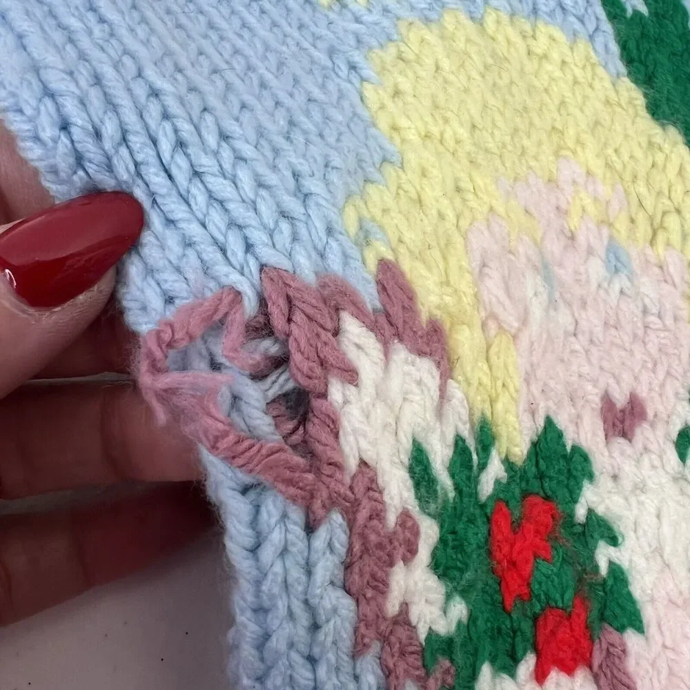 Knitted‎ Christmas Stocking Angel Bird Dove Blue Rustic Farmhouse Holiday Decor